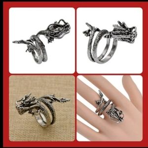 Stainless steel heavy duty dragon ring, silver, unique new  Size 11 adjustable